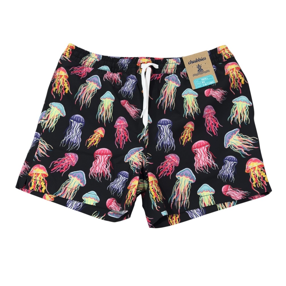 Chubbies NEW Boys Size Large Don't Be Jellies Jellyfish Swim Trunks 2-in-1 Lined